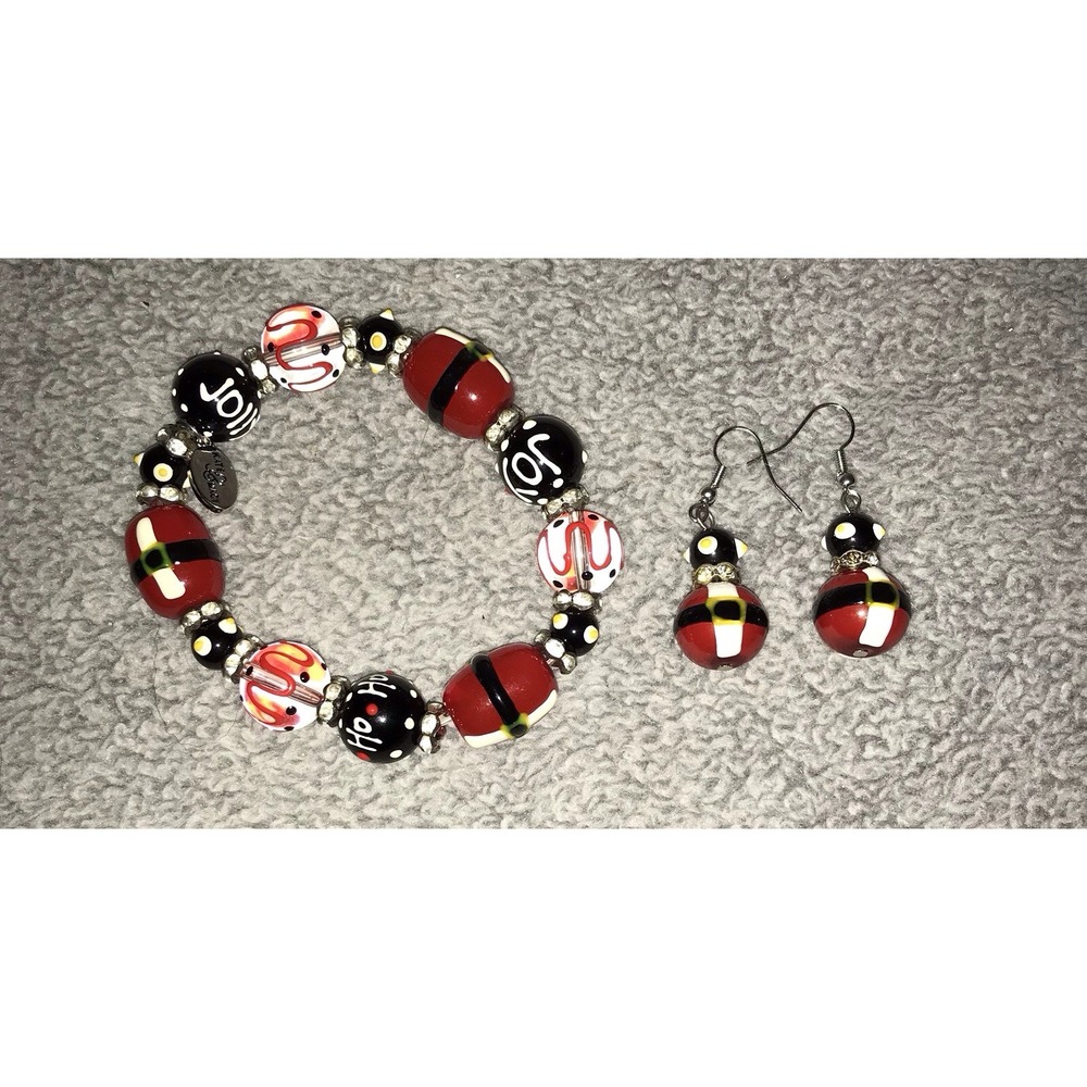 NEW Kate & Macy Glass Beaded Stretch Christmas Bracelet With Matching Earrings‎